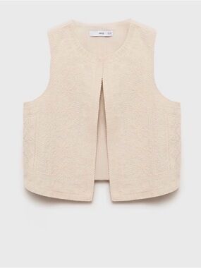 Mango Embroidered Linen Vest Top Large NWT Ecru